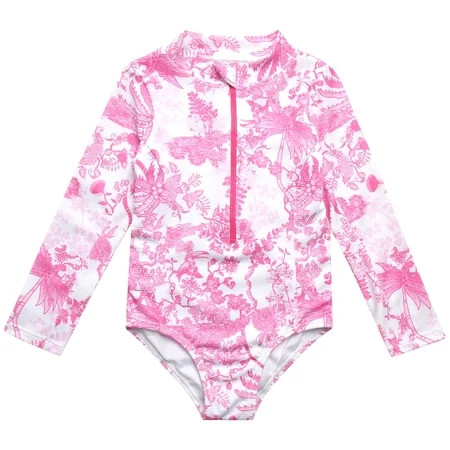 Jessica Simpson Girls Long Sleeve Rashguard One-piece Swimsuit Sizes 4-16 | Walmart (US)