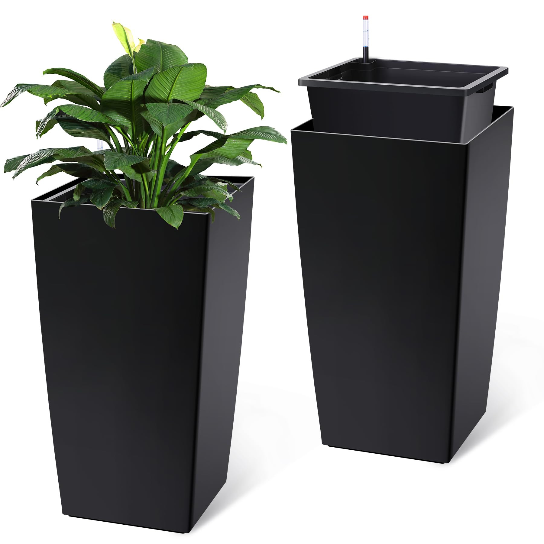 Garvee 30" Tall Planters Set of 2, Outdoor＆Indoor Black Planter Pots, High Front Porch Planter ... | Amazon (US)