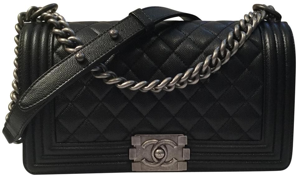 Chanel Boy Bag Quilted Caviar Silver-tone Old Medium Black | StockX