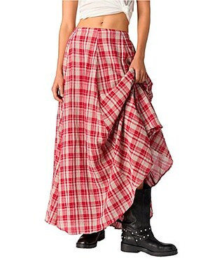 Free People Ives Plaid Printed Mid Rise A-Line Maxi Skirt -  M | Dillard's