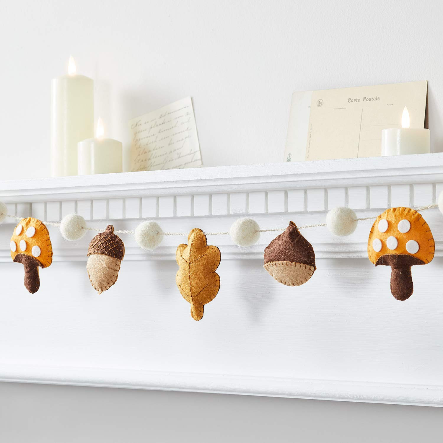 Lights4fun Felt Autumnal Garland Fireplace Decoration – 1.3m Cosy Seasonal Banner with Mushroom... | Amazon (UK)