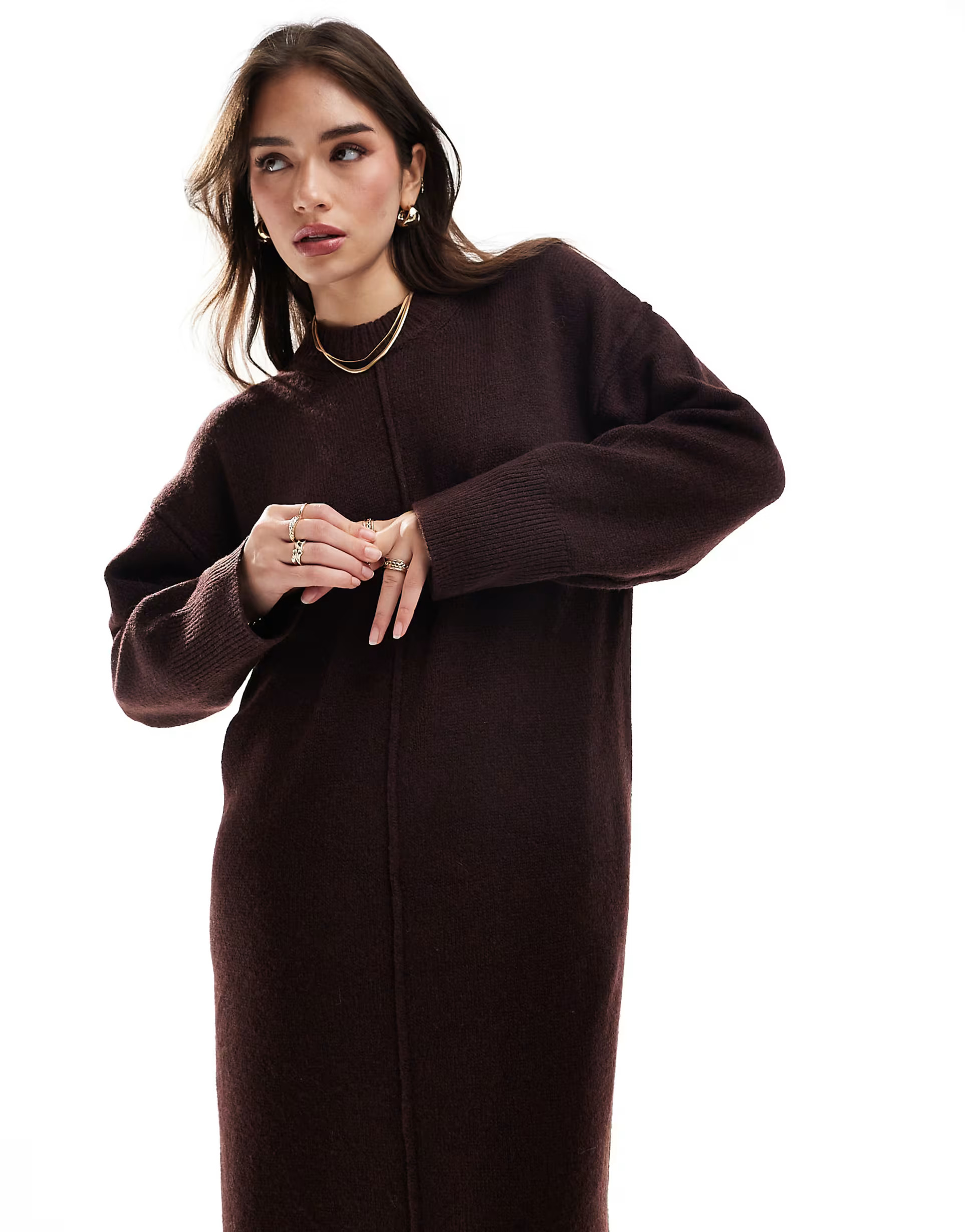 ASOS DESIGN seam front knitted midaxi dress in chocolate | ASOS (Global)