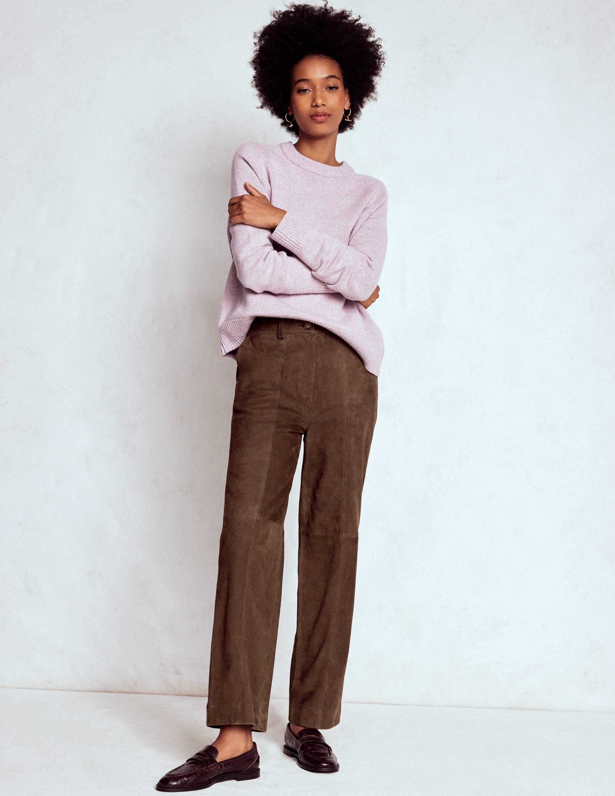 Suede Straight Leg Trousers-Dark Chocolate | Boden UK