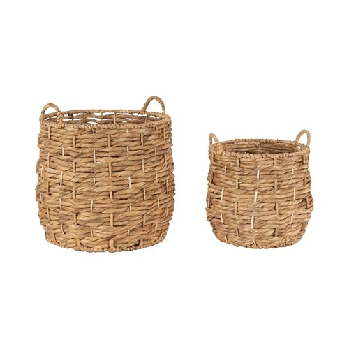 Kate and Laurel Livia Modern Two-Piece Woven Basket Set; 16 x 16 and 13 x 13; Natural Water Hyacinth; Transitional Natural Wicker Baskets for Use as Woven Planters or Living Room Blanket Baskets | Amazon (US)