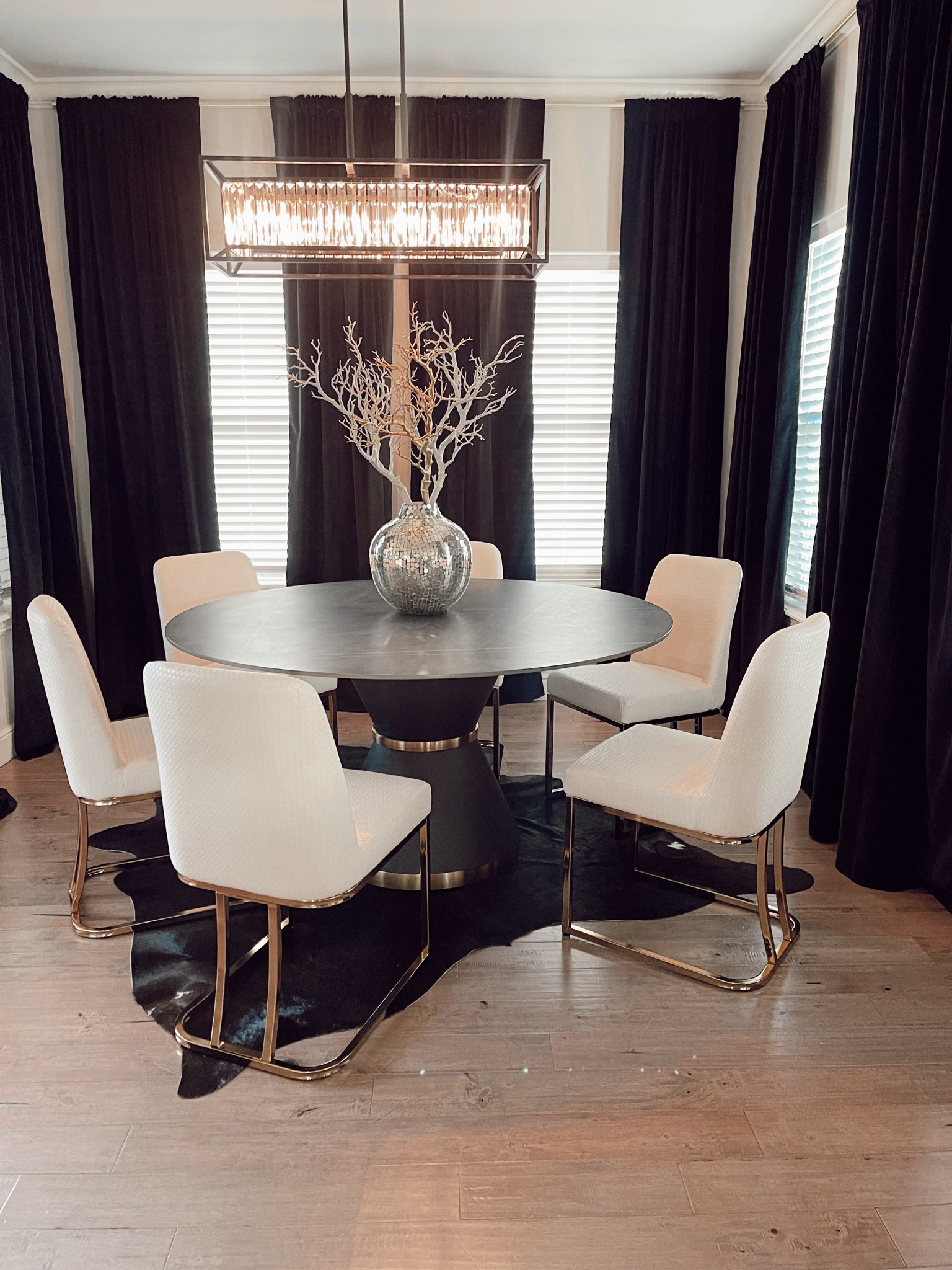 Dining table, dining chairs, kitchen table, kitchen chairs, accent chairs, furniture, kitchen, dining room , curtains, rug, cowhide rug 

#LTKhome