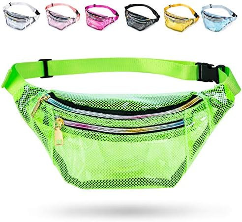 Wehllev Grid Clear Fanny Pack, Fanny Packs for Women Cute Fanny Pack for Kids & Girls with 3 Pouc... | Amazon (US)