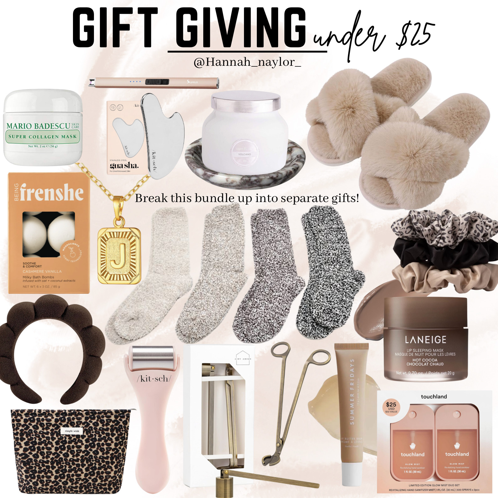 Cute gift ideas for those women in your life! I sourced items under $25. The Barefoot Dreams came in a set of 4. This could be separated into 4 different gifts! #holiday #giftgiving #beauty  

 

#LTKGiftGuide #LTKgrwm #LTKselfcare