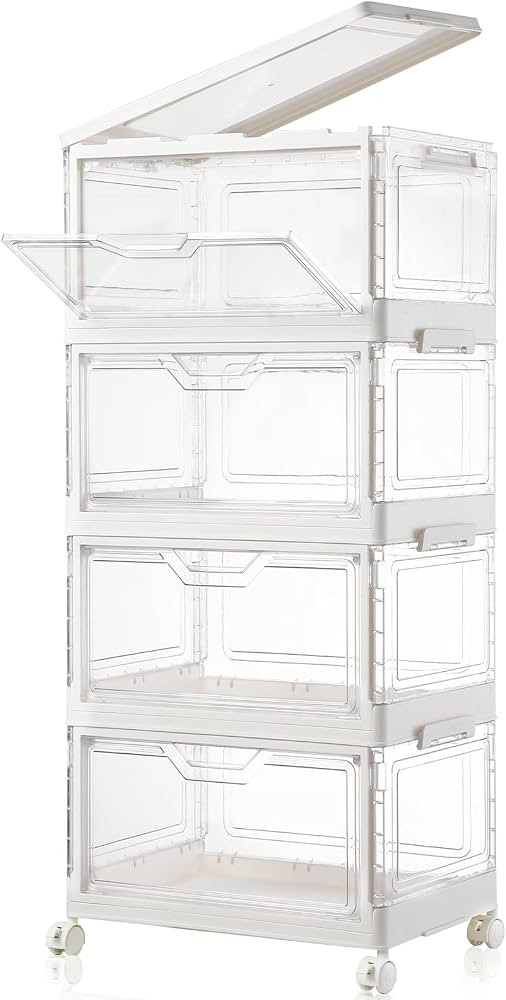 Freebat Collapsible Plastic Storage Bins with Wheels, Clear Stackable Storage Bins with Lid, Stac... | Amazon (US)