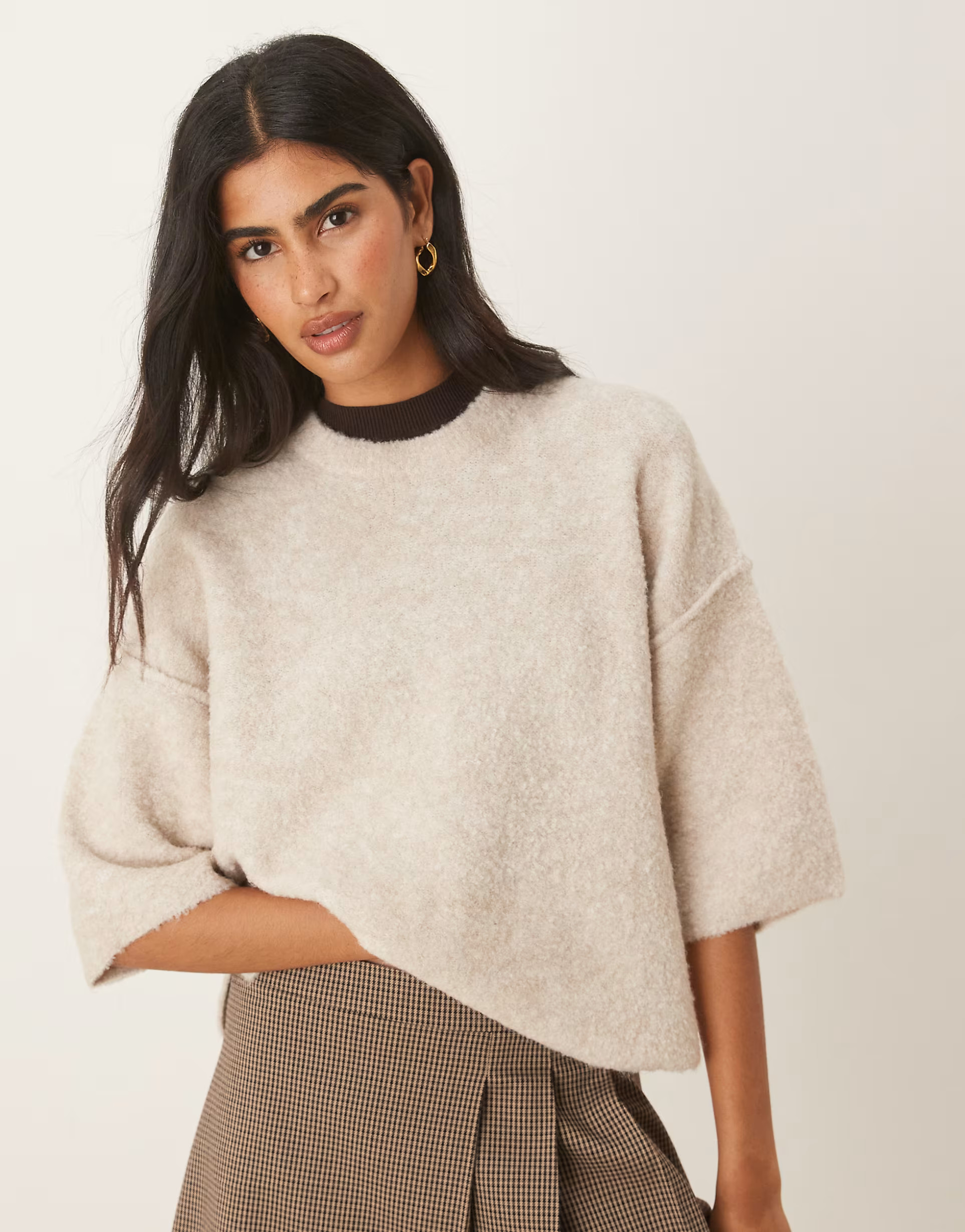 ASOS DESIGN knitted short sleeve t shirt in boucle in marshmallow | ASOS (Global)