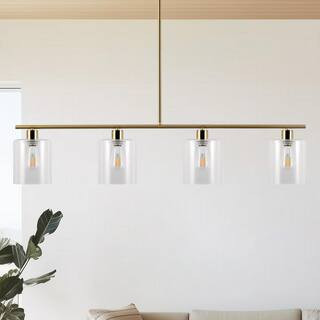 240-Watt 4-Light Gold Modern Island Pendant Light with Cylinder Clear Glass Shade for Dining Room Kitchen Island | The Home Depot
