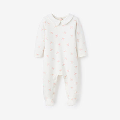 Pink Bow Double Knit Peter Pan Collar Jumpsuit | Elegant Baby