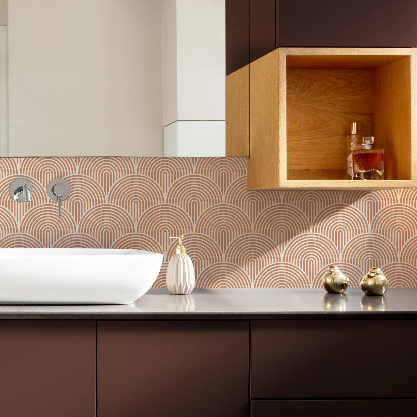 Boho Lines Caramel Kitchen and Bathroom Backsplash Panel, Removable Washable Wallpaper, Kitchen, ... | Etsy (US)