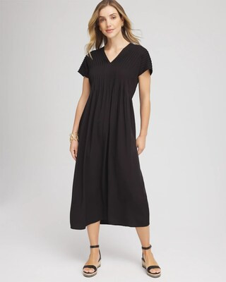 Women's Silk-Twill Popover Midi Dress in Black | Chico's | Chico's