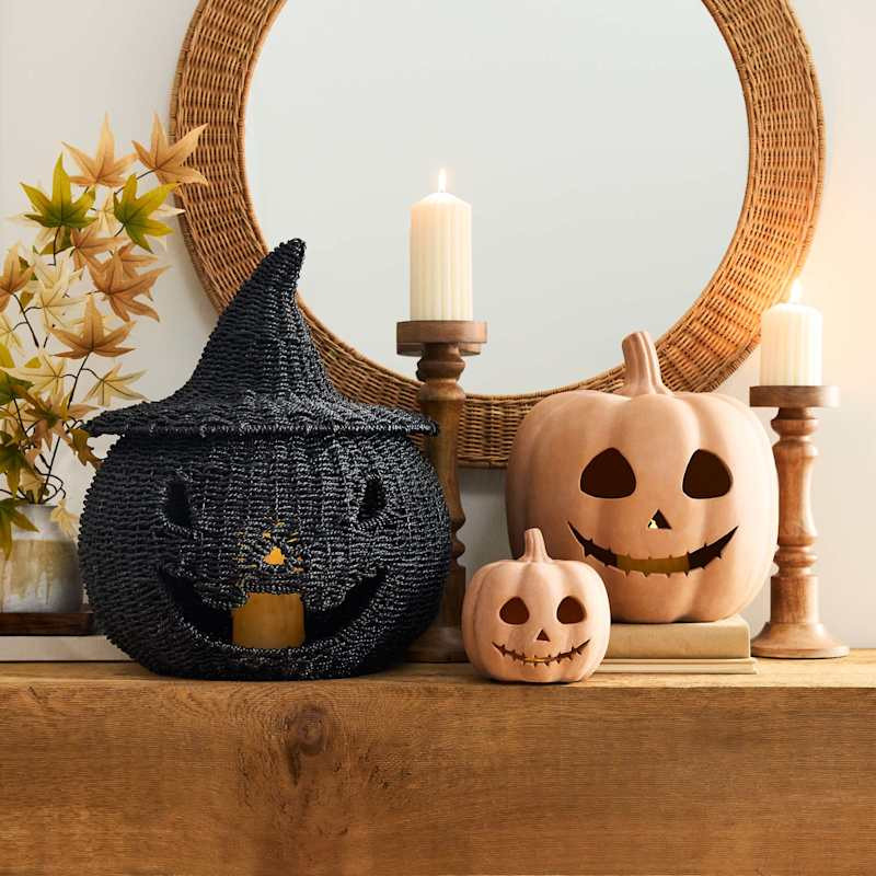 Happy Haunting Seagrass & Metal Pumpkin, 17" | At Home