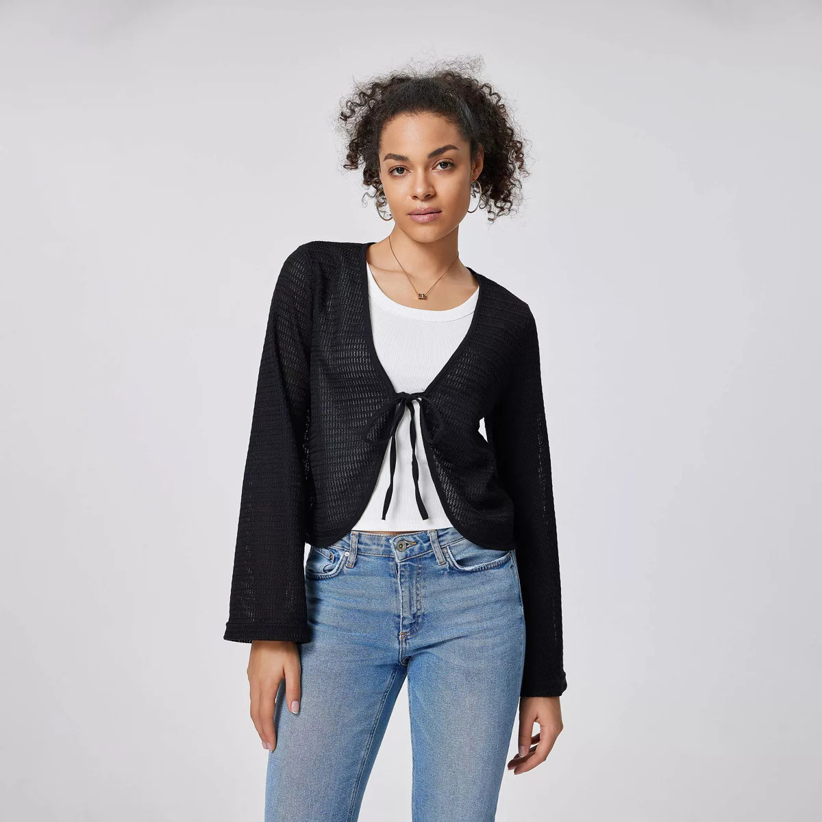 Women's Contrast Binding Knotted Knitted Cardigan - A New Day™ Black | Target