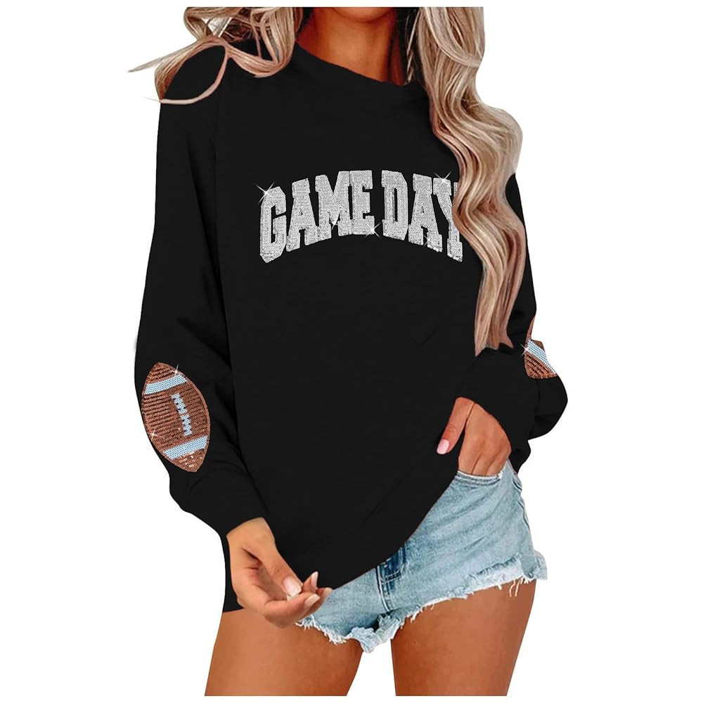 Game Day Sweatshirt for Women Sequin Football Long Sleeve Shirt Crew Neck Sunday Funday Pullover ... | Amazon (US)