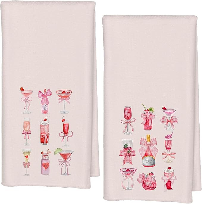 Pink Coquette Bow Drinks Kitchen Towels, Cocktail Champagne Lover Gifts Dish Tea Bar Towels for K... | Amazon (US)