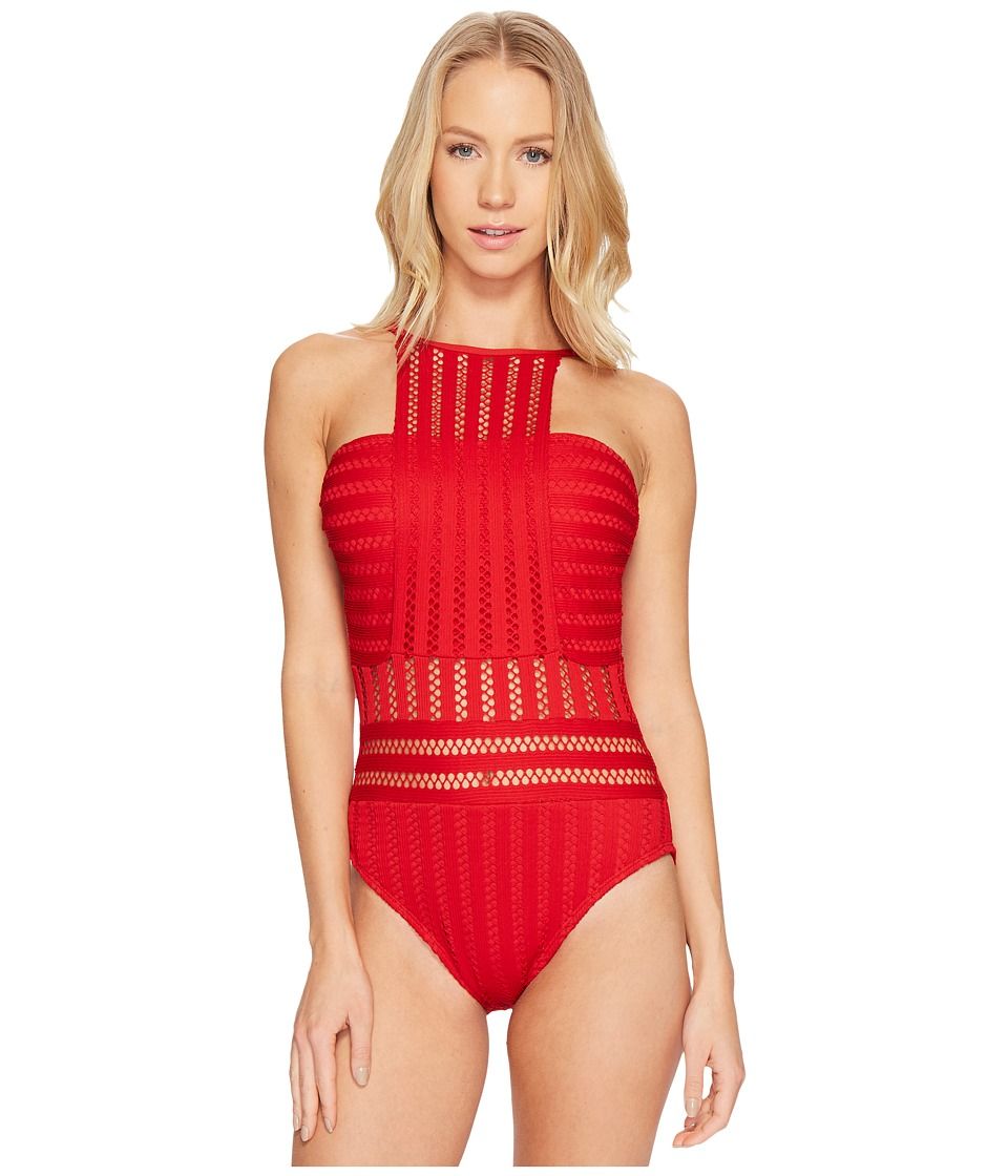 Kenneth Cole - Tough Luxe High Neck Mio (Spice) Women's Swimsuits One Piece | Zappos