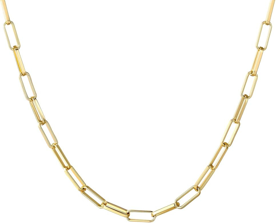 14K Gold Plated Dainty Paperclip Link Chain Necklace for Women Girls | Amazon (US)