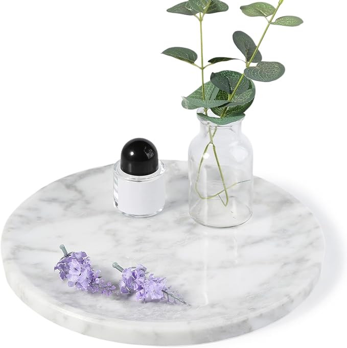 Natural Marble Round Tray - Luxury Decorative Serving Tray for Coffee Table, Bathroom Vanity, Dre... | Amazon (US)