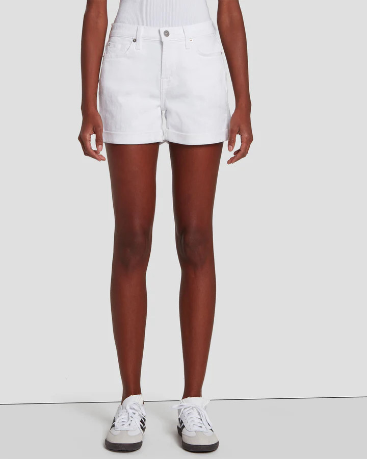 Broken Twill Mid Roll Short In White | 7 For All Mankind