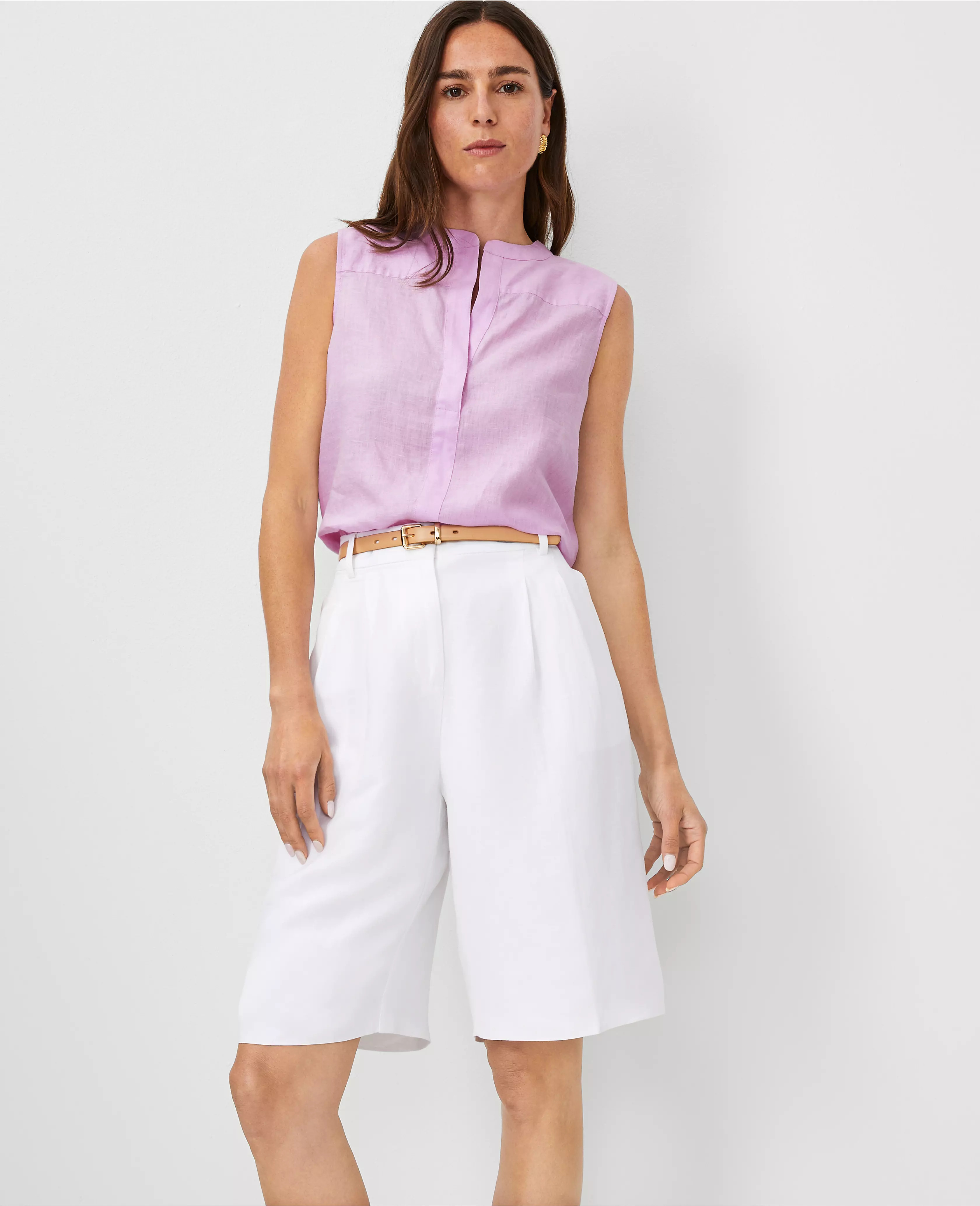 Linen Split Neck Sleeveless Popover | Ann Taylor (US)