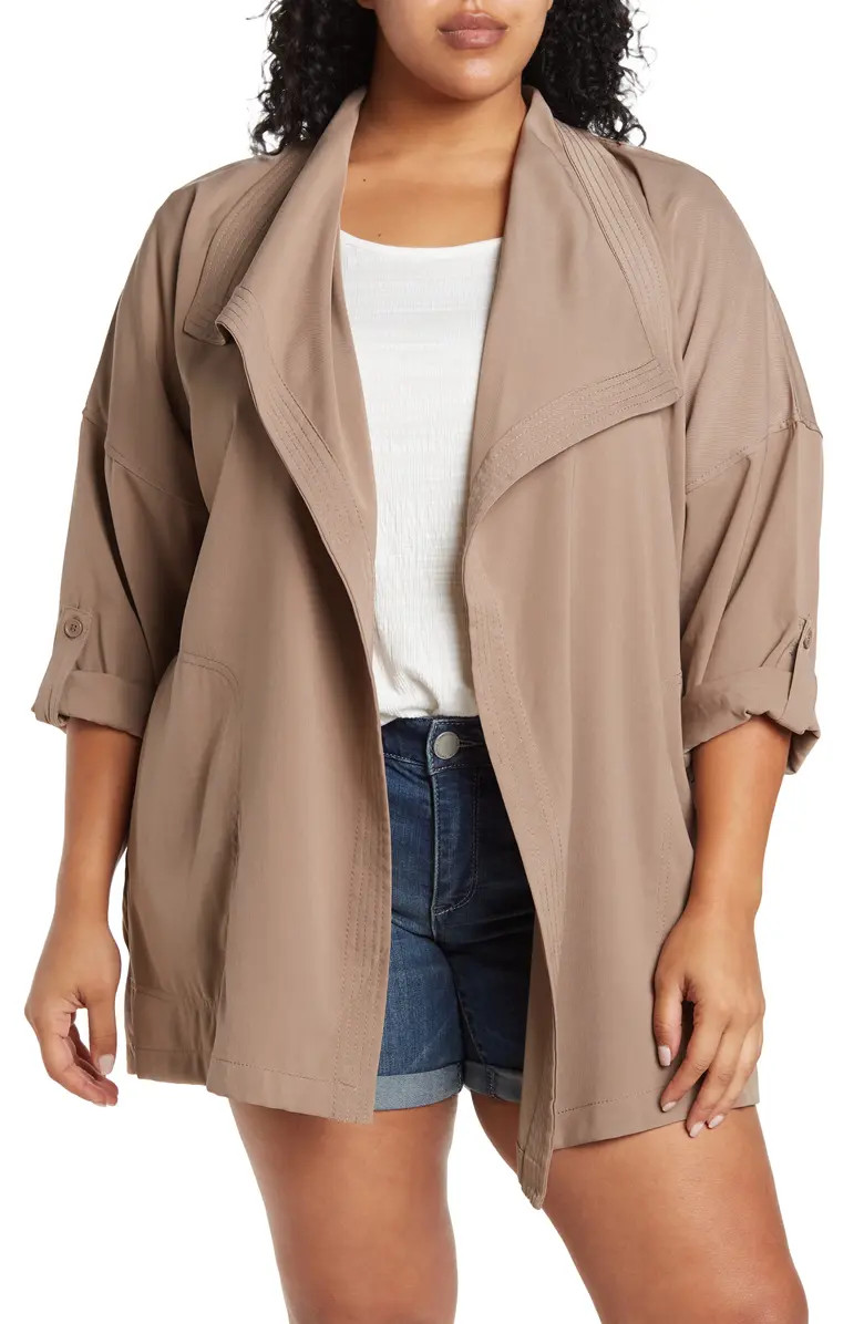 MAXSTUDIO MAX STUDIO Draped Open Front Roll Sleeve Jacket | Nordstromrack | Nordstrom Rack