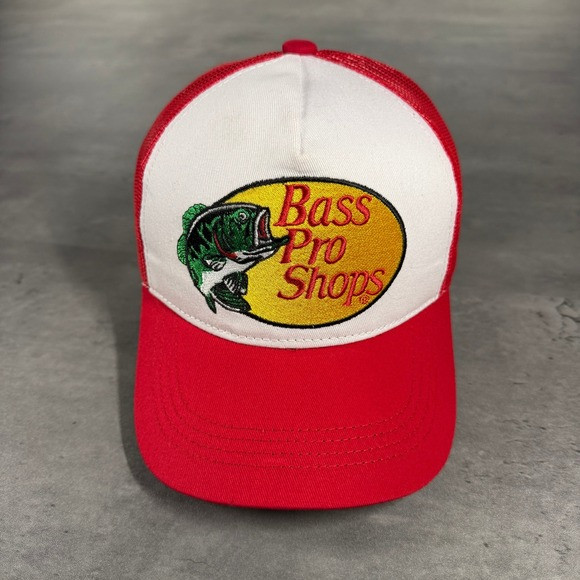 Vintage Bass Pro Shops Snapback‎  Trucker Hat Youth Red White Fishing Logo  Cap | Poshmark