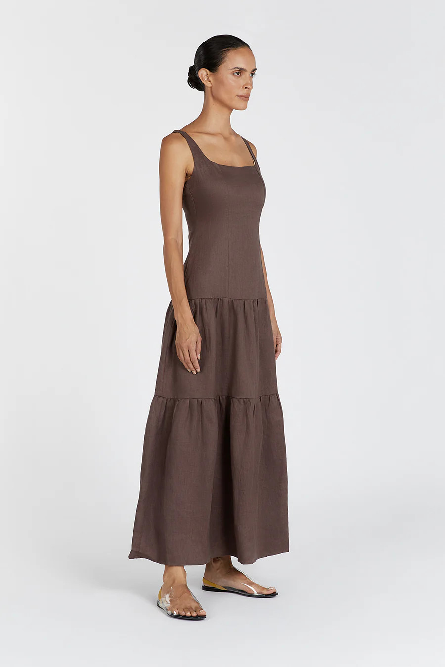 CAMILLE CHOCOLATE LINEN MAXI DRESS | DISSH