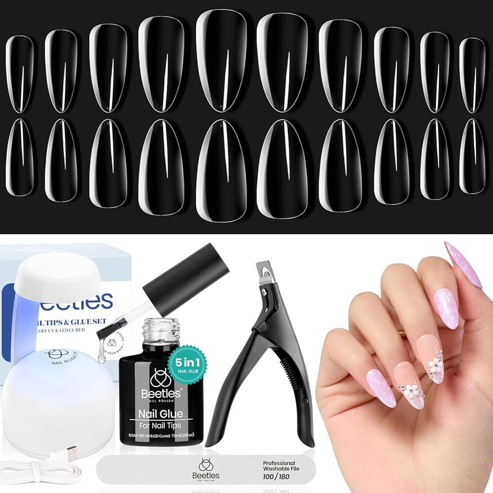Beetles Gel Nail Kit Almond Nail Tips Easy Nail Extension Set 5 In 1 Nail Glue Gel with Pre shape... | Amazon (US)