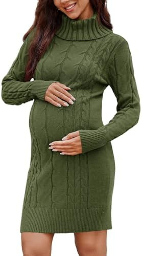 Langwyqu Womens Maternity Sweater Dress Cable Knit Sexy Bodycon Turtleneck Long Sleeve Mini Fall ... | Amazon (US)