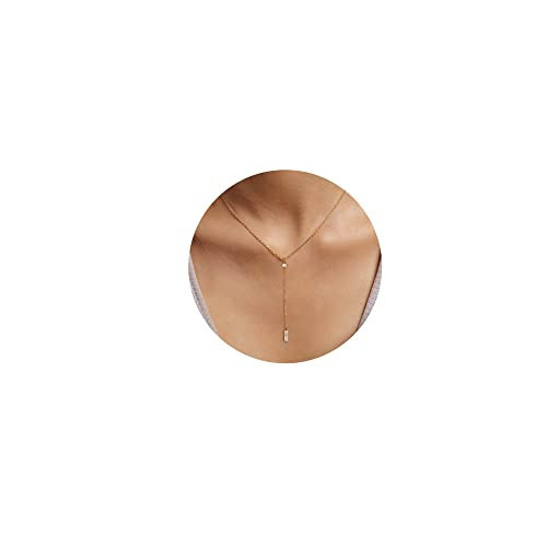 Tewiky Simple Gold Necklace for Women, Gold Plated CZ Lariat Necklace Dainty Long Gold Necklaces for Women Trendy Cute Pendant Necklaces Aesthetic Drop Gold Necklace Jewelry Gifts | Amazon (US)