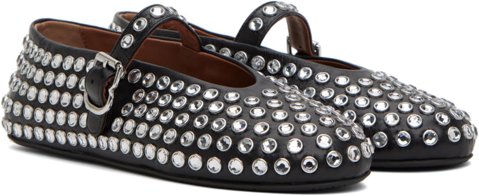 Crystal Rhinestone Ballet Flats Shoes for Women Buckle Strap Sparkly Mary Jane Flats Round Toe Ca... | Amazon (US)