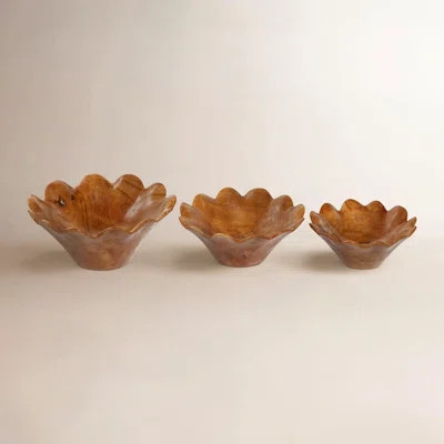 Eirene 3 Piece Solid Wood Abstract Decorative Bowl Set in Brown | Wayfair North America
