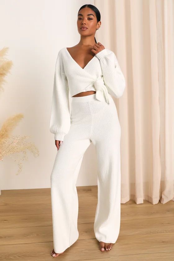 Lovely Daydream Ivory High-Waisted Sweater Knit Lounge Pants | Lulus (US)