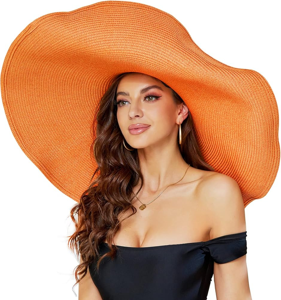 Oversized Beach Straw Hat for Women, Fashion Large Wide Brim Visor Hats Handmade Roll Up Floppy S... | Amazon (US)