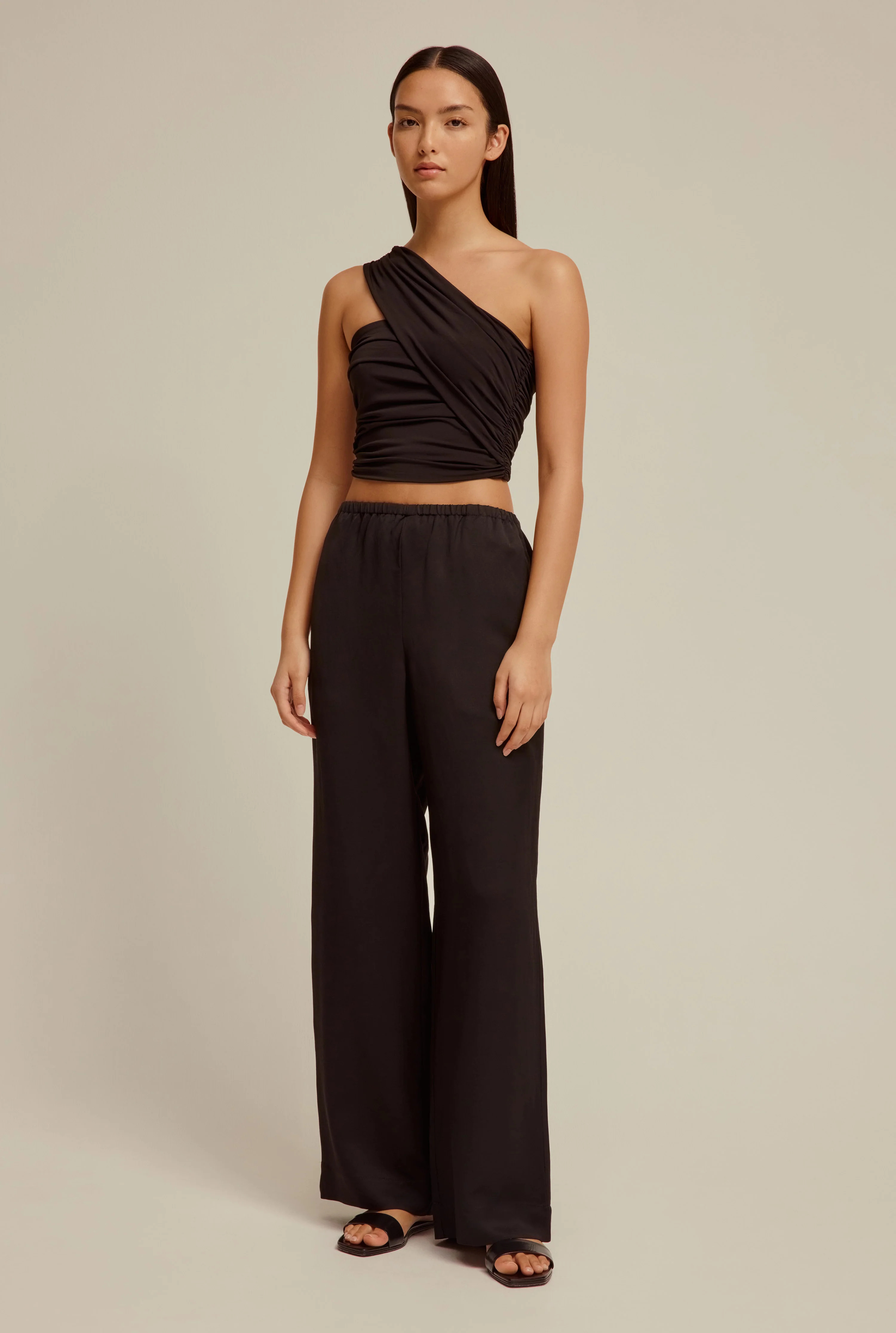 Venroy - Womens One Shoulder Jersey Crop Top in Black | Venroy | Premium Leisurewear designed in ... | Venroy AU