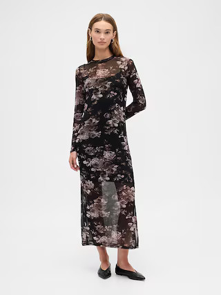 Print Mesh Maxi Dress | Gap Factory
