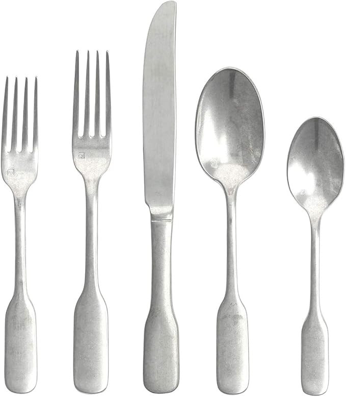 Fortessa Ashton Antiqued Flatware 5 Piece Place Setting, Stainless Steel | Amazon (US)