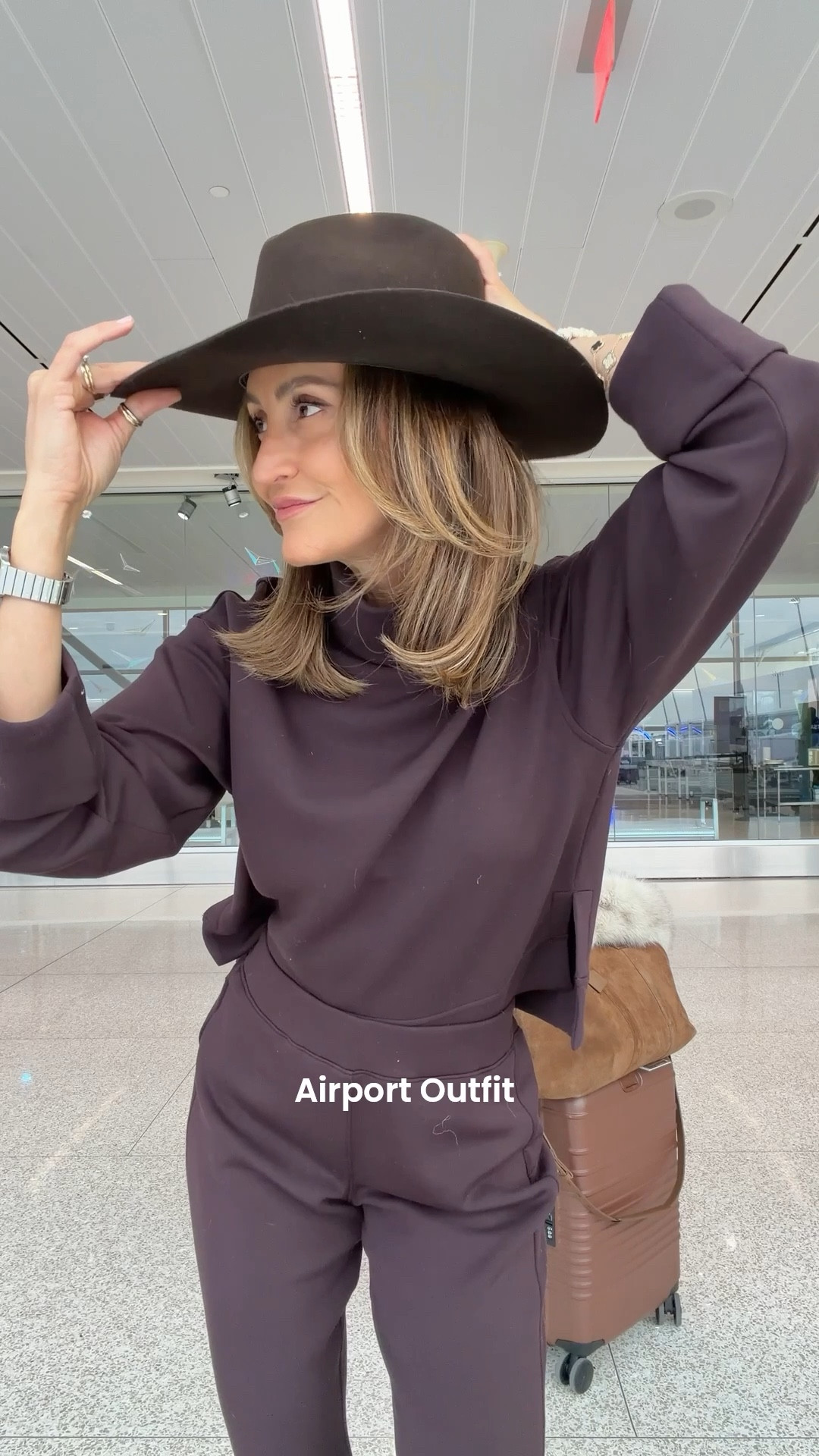 Airport outfit 🛫 IND - LAS 
Comment AIRPORT OUTFIT and I’ll send you the links to shop! 

Spanx slim pant and turtle neck, fur coat, western cowboy hat, khaite booties, be is luggage 

#LTKTravel #LTKootd #LTKdayinmylife