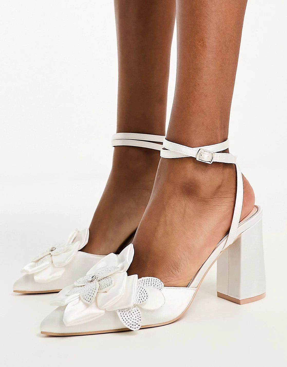Be Mine Bridal Akiva heeled shoes with embellished corsage in ivory satin | ASOS (Global)