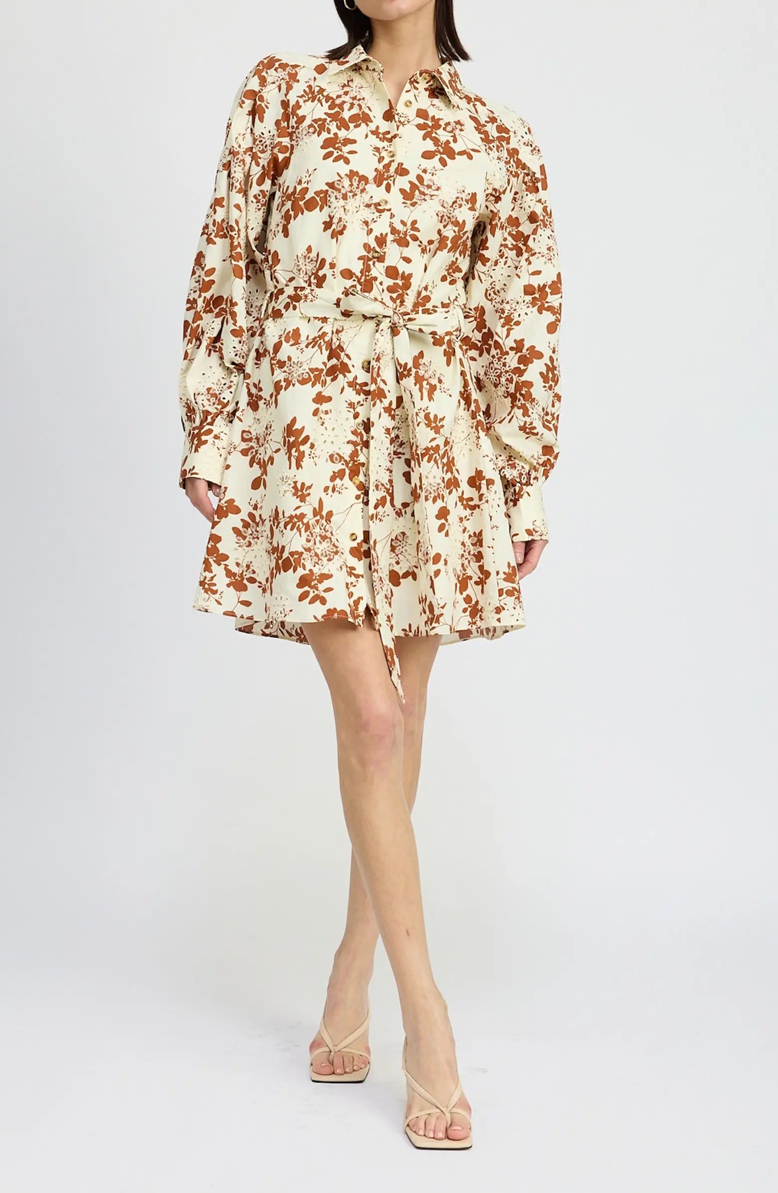 En Saison Emilia Floral Long Sleeve Cotton Mini Shirtdress | Nordstrom | Nordstrom