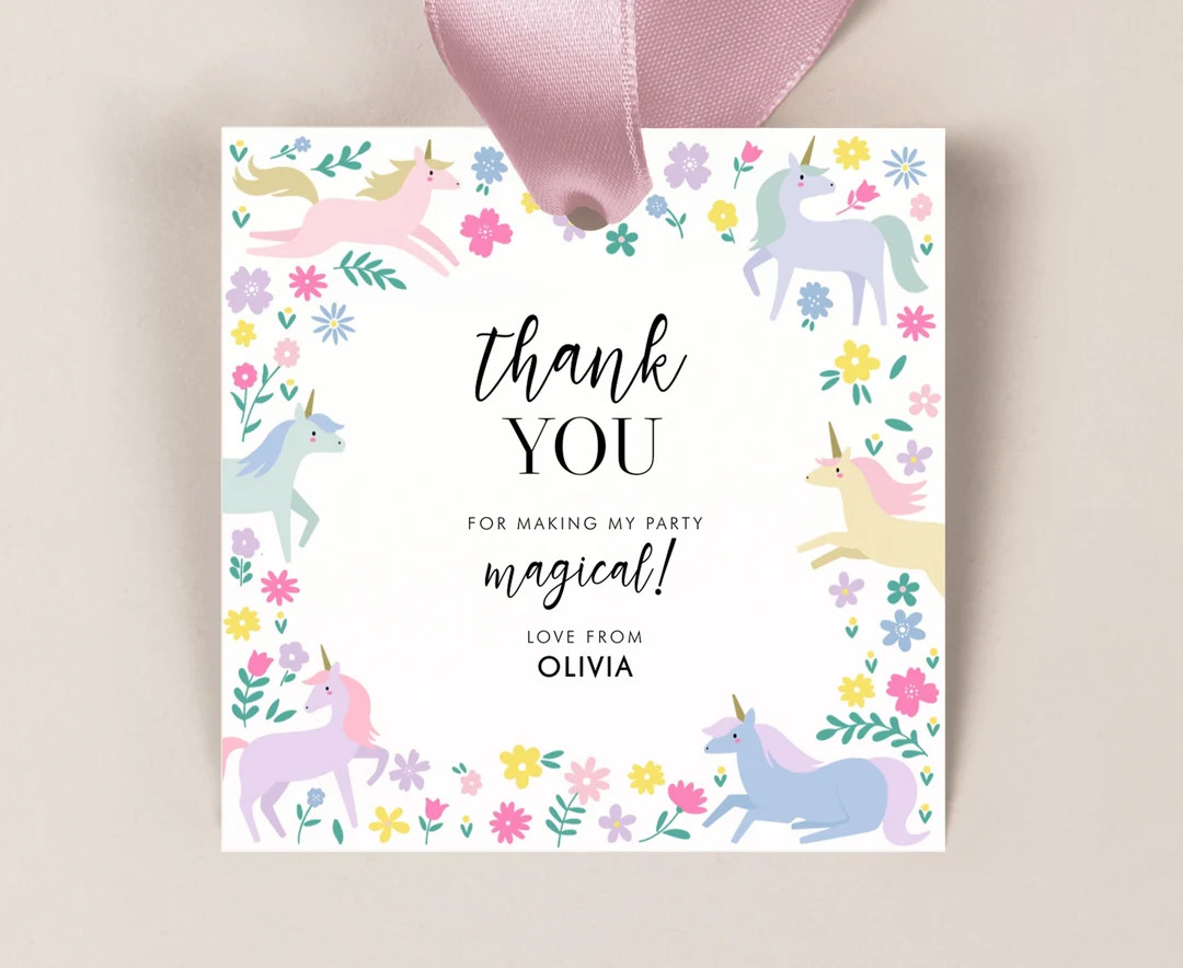 Unicorn and Flowers favor tags, Party favor tags, Party thank you tags, Unicorn and Flower Party,... | Etsy (US)