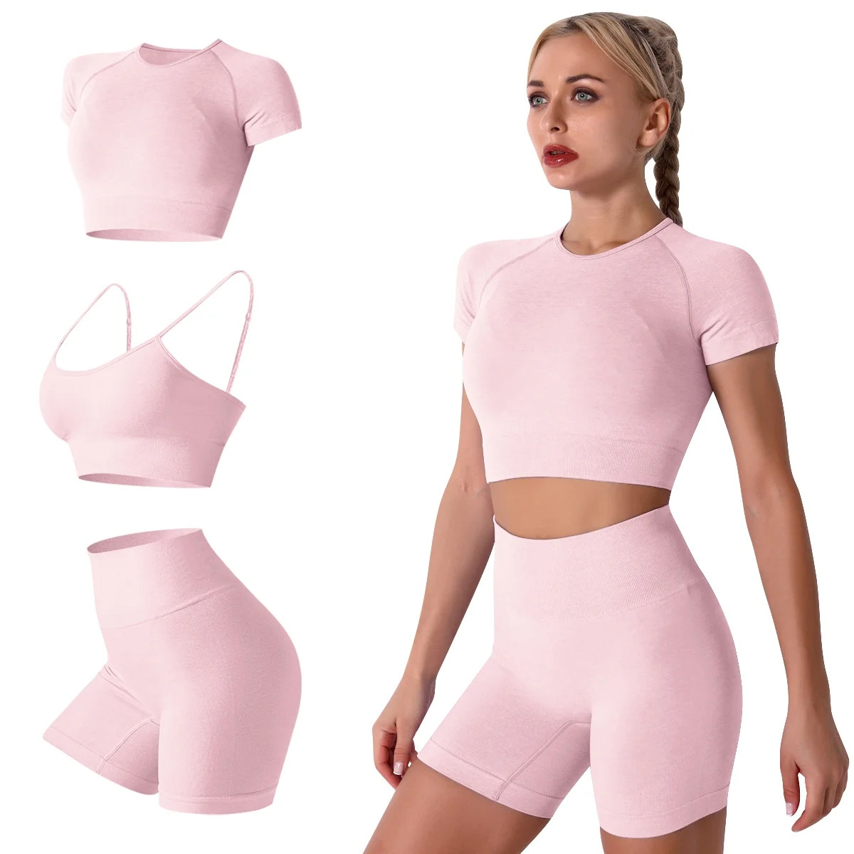 IBTOM CASTLE Women Workout Sets Yoga Outfits, Short Sleeve Crop Top with High Waisted Running Sho... | Walmart (US)