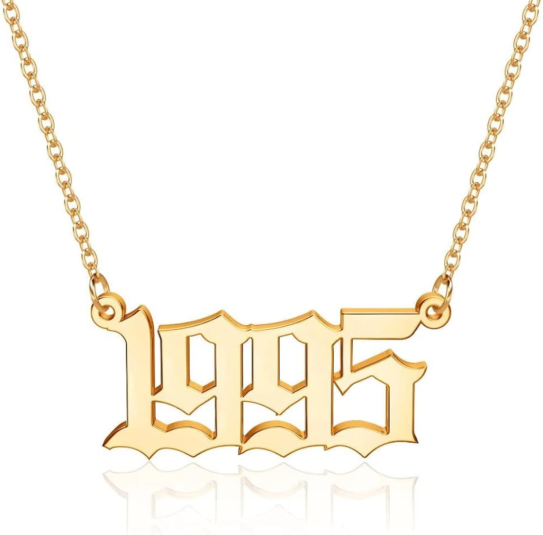 M MOOHAM Birth Year Necklace for Women, 18K Gold Plated Old English Birth Year Number Pendant Nec... | Amazon (US)