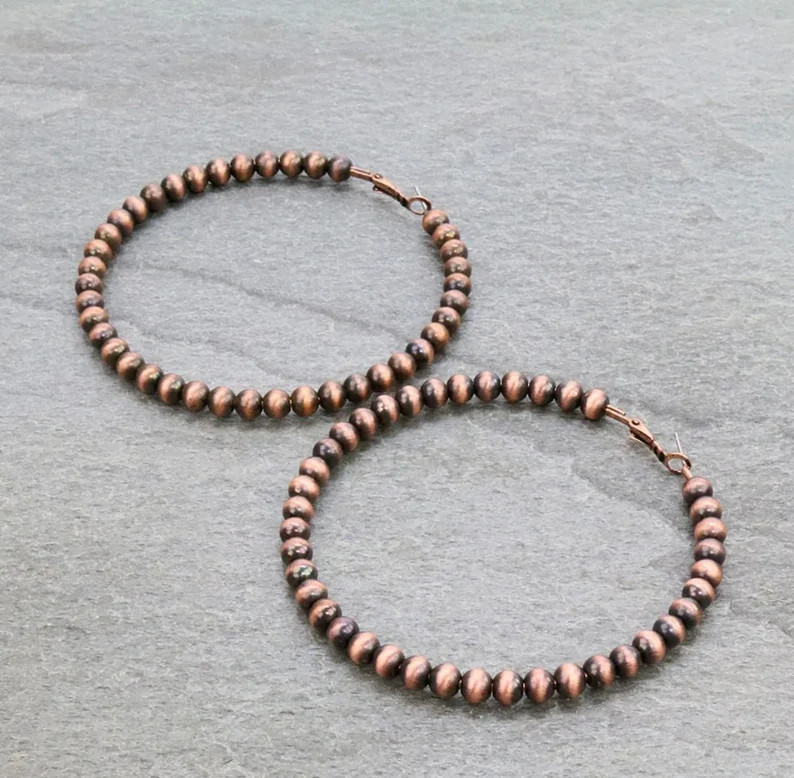 Assorted Colors - 3-Inch Navajo Style Pearl Hoop Earrings | Etsy (US)