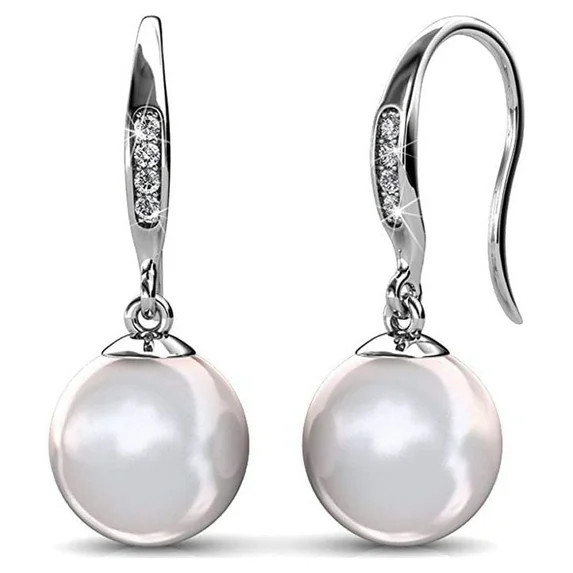 Cate & Chloe Betty 18k White Gold Plated Shell Pearl Earrings with Swarovski Crystals for Women | Walmart (US)