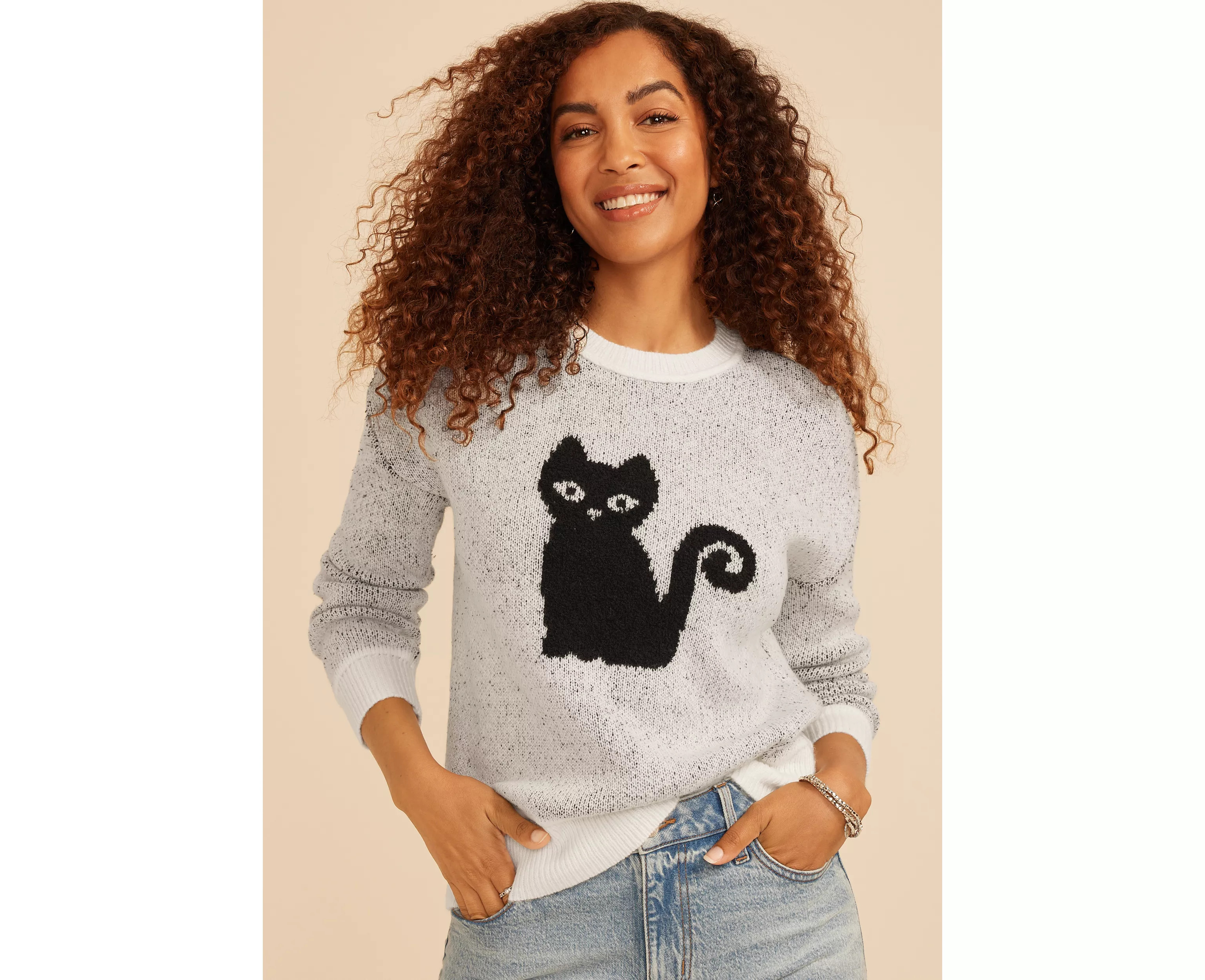 Black Cat Icon Crew Neck Sweater | maurices | Maurices