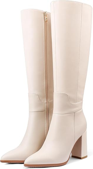 Dance&Style Women's Leather Boots Block Heels Shoes Fall Boots Knee High | Amazon (US)