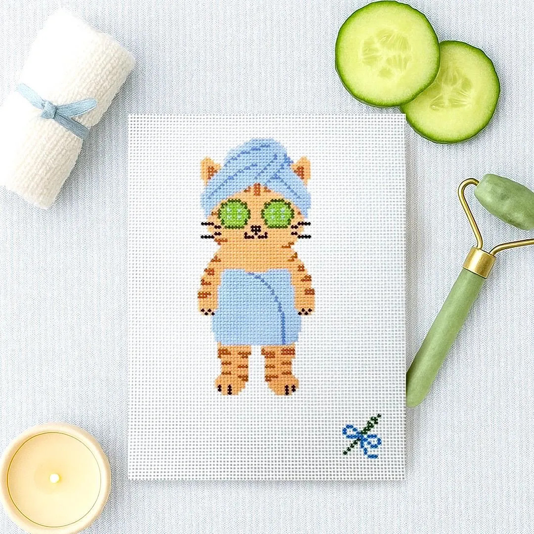 Spa Kitty Needlepoint Canvas, Hand-Painted Cat Design, Beginner-Friendly Whimsical Stitch Project | Etsy (US)